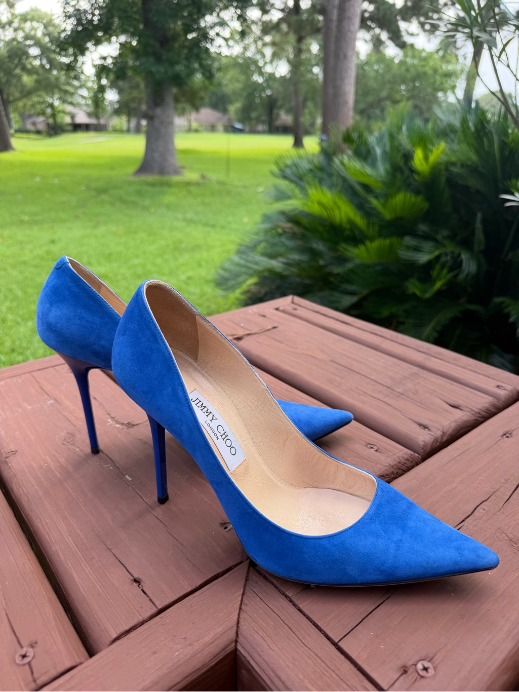 Jimmy Choo Anouk Blue Suede Pointed Toe 100mm Pumps Heels Eu 39 Us 8.5